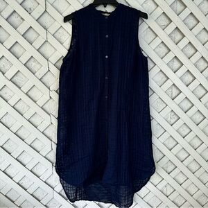 Eileen Fisher Navy Blue Sleeveless Tunic Dress Linen Gauzy size Large